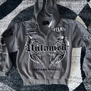 PacSun Gray Graphic Zip-Up Hoodie